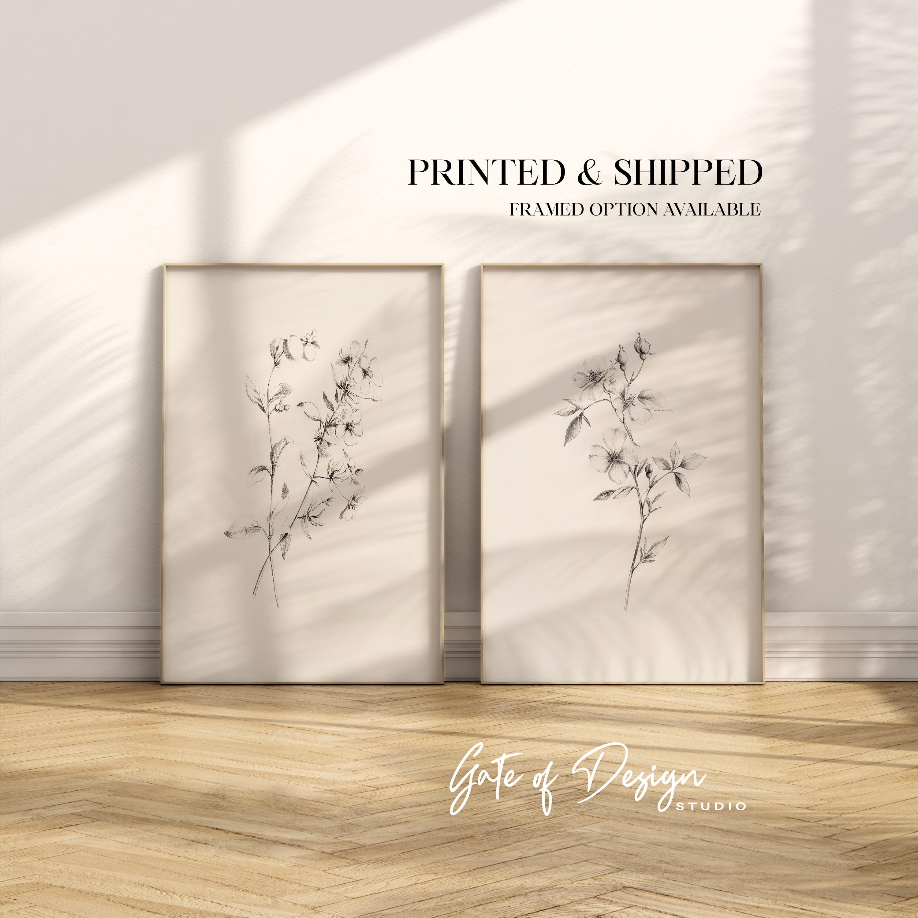 Framed Botanical Line Art Print Set: ...