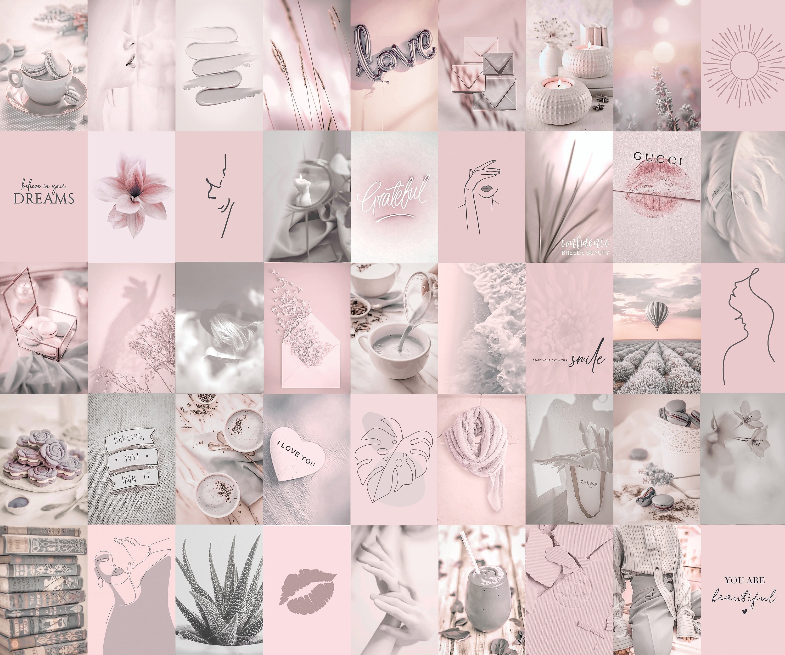 90pcs Dusty Pink Grey Photo Wall Collage Kit Aesthetic Soft Etsy
