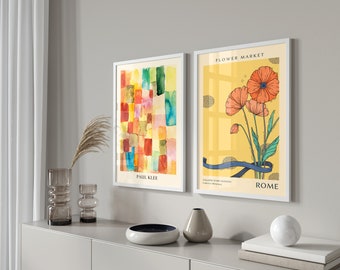 Abstrakter Blumenmarkt Art Prints: Moderne Ausstellungsposter (Digitaler Download) Gelb Girly Raumdekor