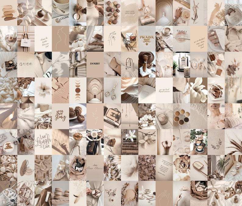 120pcs Neutral Collage Kit Aesthetic #1, Boho Boujee Photo Wall Collage Kit, Beige Cream Brown Trendy Wall Art Prints Decor,DIGITAL DOWNLOAD 