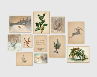 Vintage Winter Prints Set: Snowy Landscape, Holiday Art (Digital Download)