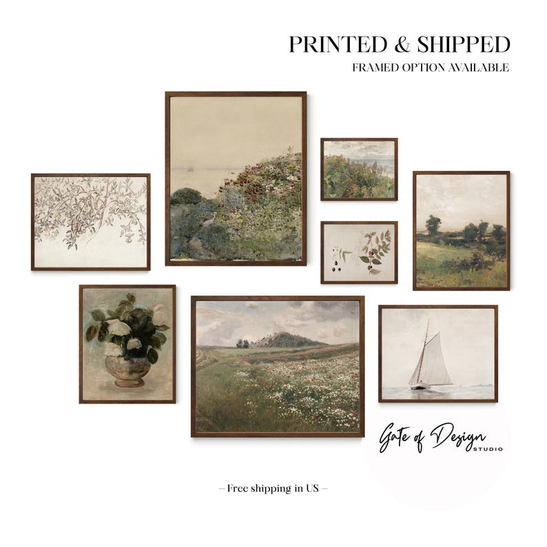 Printed French Country Art Print Set: Framed Vintage Green Gallery Wall ...