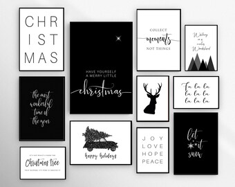 Black and White Christmas Gallery Wall Art Prints (Digital Download)
