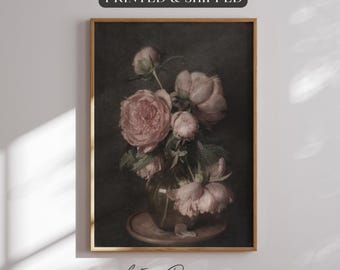 Framed Moody Floral Print: Dark Academia Rose Still Life Wall Print