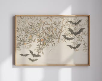 Vintage Halloween Bat Print: Gothic Botanical Wall Art (Digital Download)