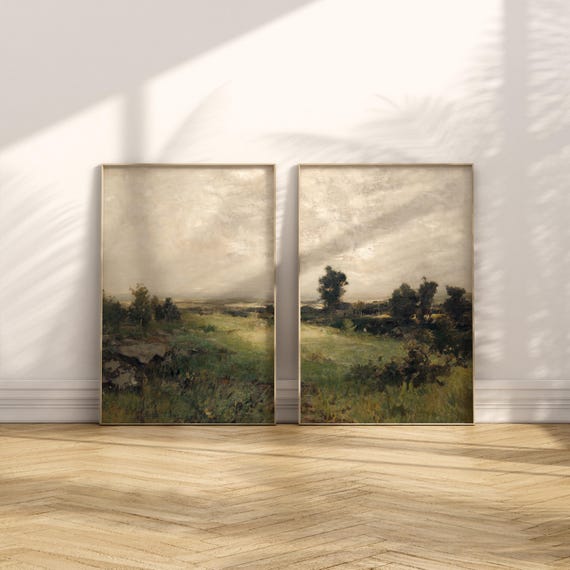 French Country Landscape Split Print Set of 2: Vintage Farmhouse Wall Art (Digital Download)