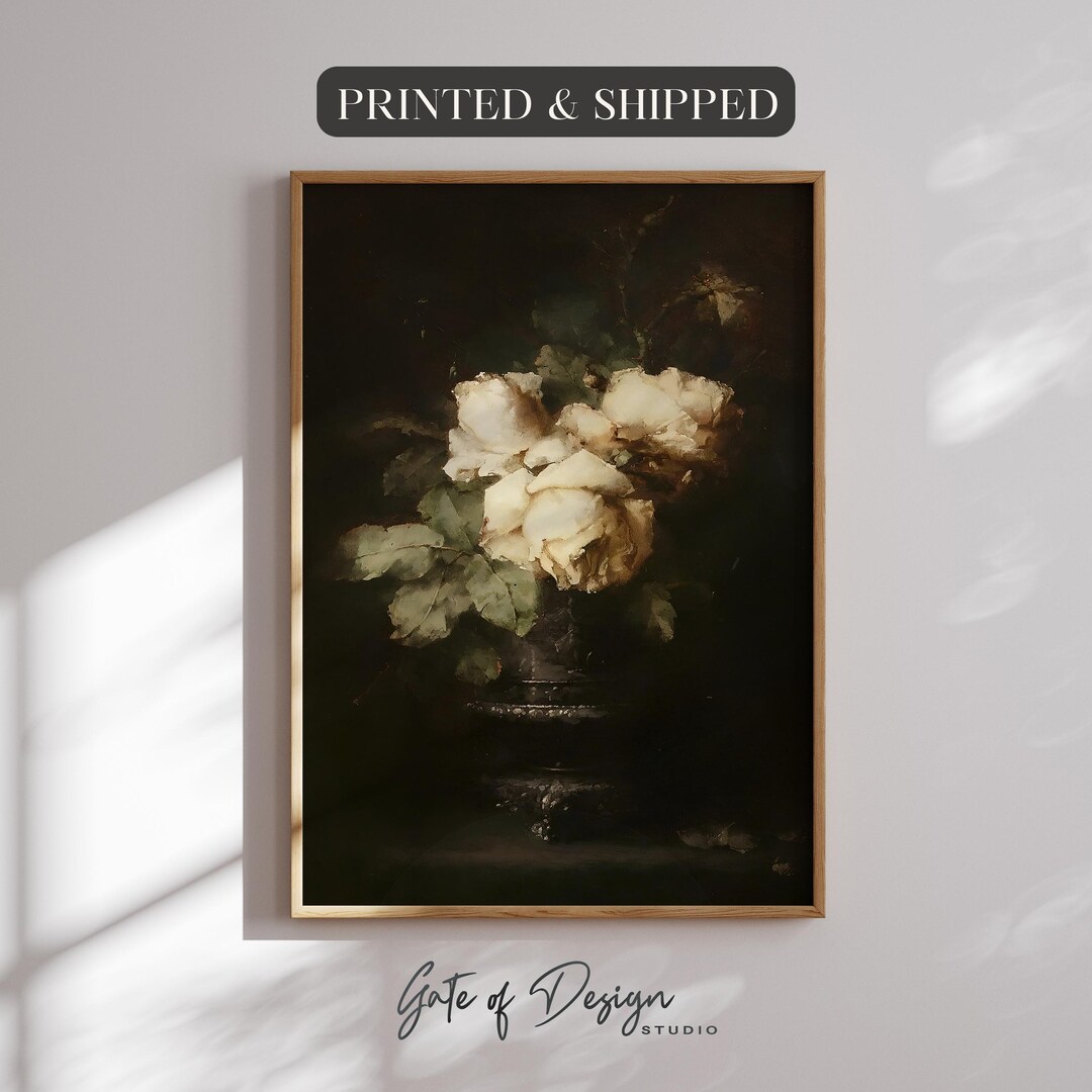 Printed Moody Floral Wall Art Vintage Still Life Oil Painting Framed ...