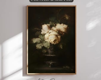 Printed Moody Floral Wall Art Vintage Still Life Oil Painting Framed Botanical Print Physical Art Mother Gift Idea