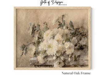 Printed Vintage Floral Wall Art Print, Framed Botanical Illustration, Textured Paper Home Decor