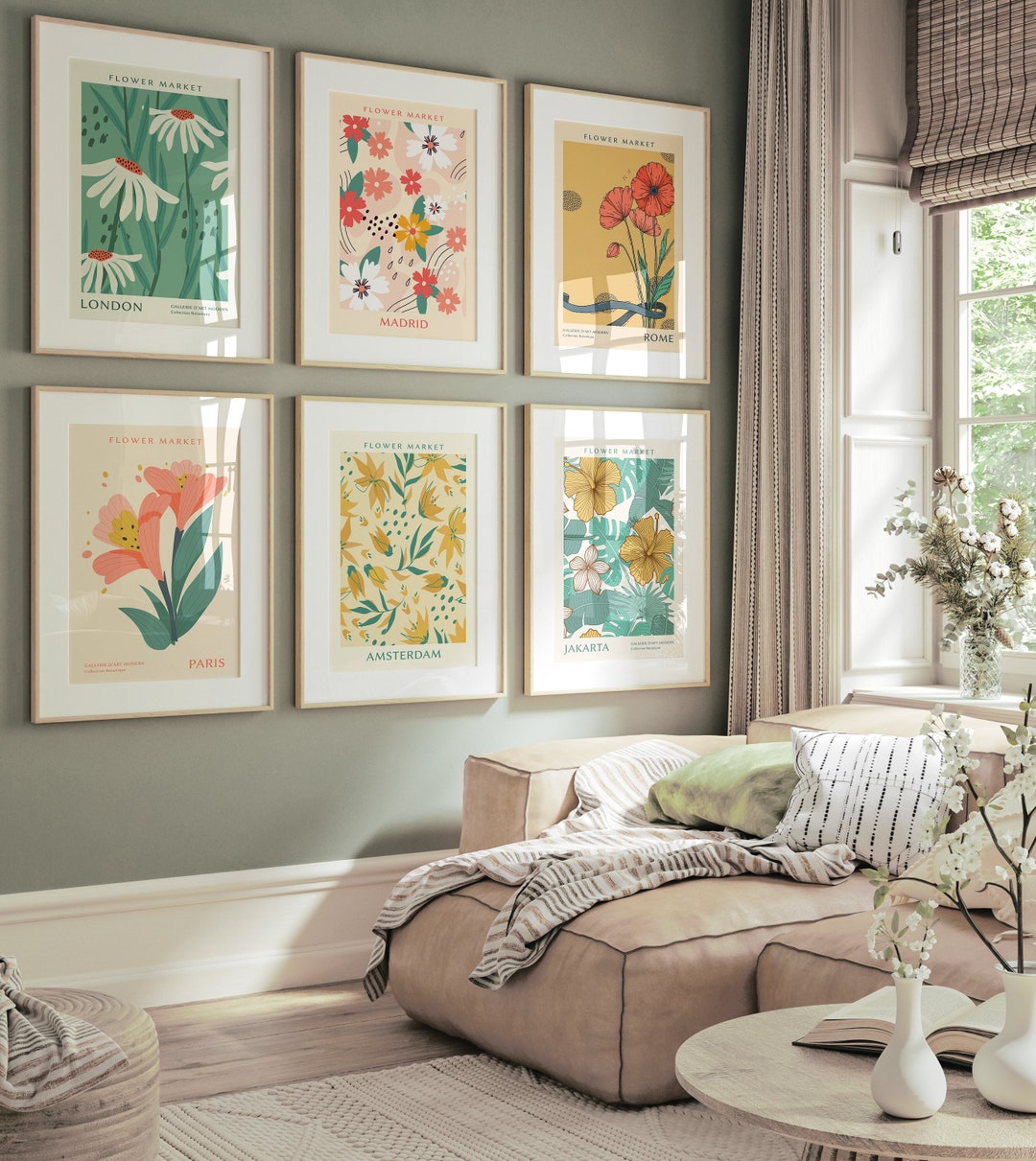 Floral Wall Prints Set Flower Market Art Prints Botanical Wall Decor