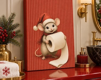 Funny Christmas Printed Mouse Bathroom Wall Art Festive Toilet Humor Print Holiday Decor
