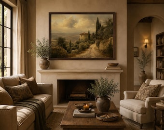 Large Tuscan Wall Art Print Vintage European Countryside Villa Oversized Artwork On Fine Art Paper Or Rolled Canvas
