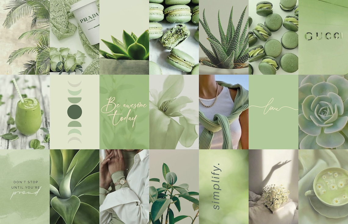 100pcs Sage Green Wall Collage Kit 2 Boho Aesthetic Soft Etsy