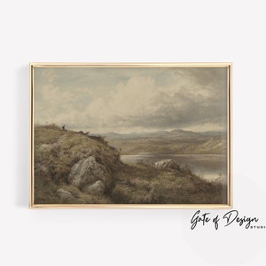 Vintage Hill Landscape Painting: Rustic Farmhouse Wall Art (Digital Download)