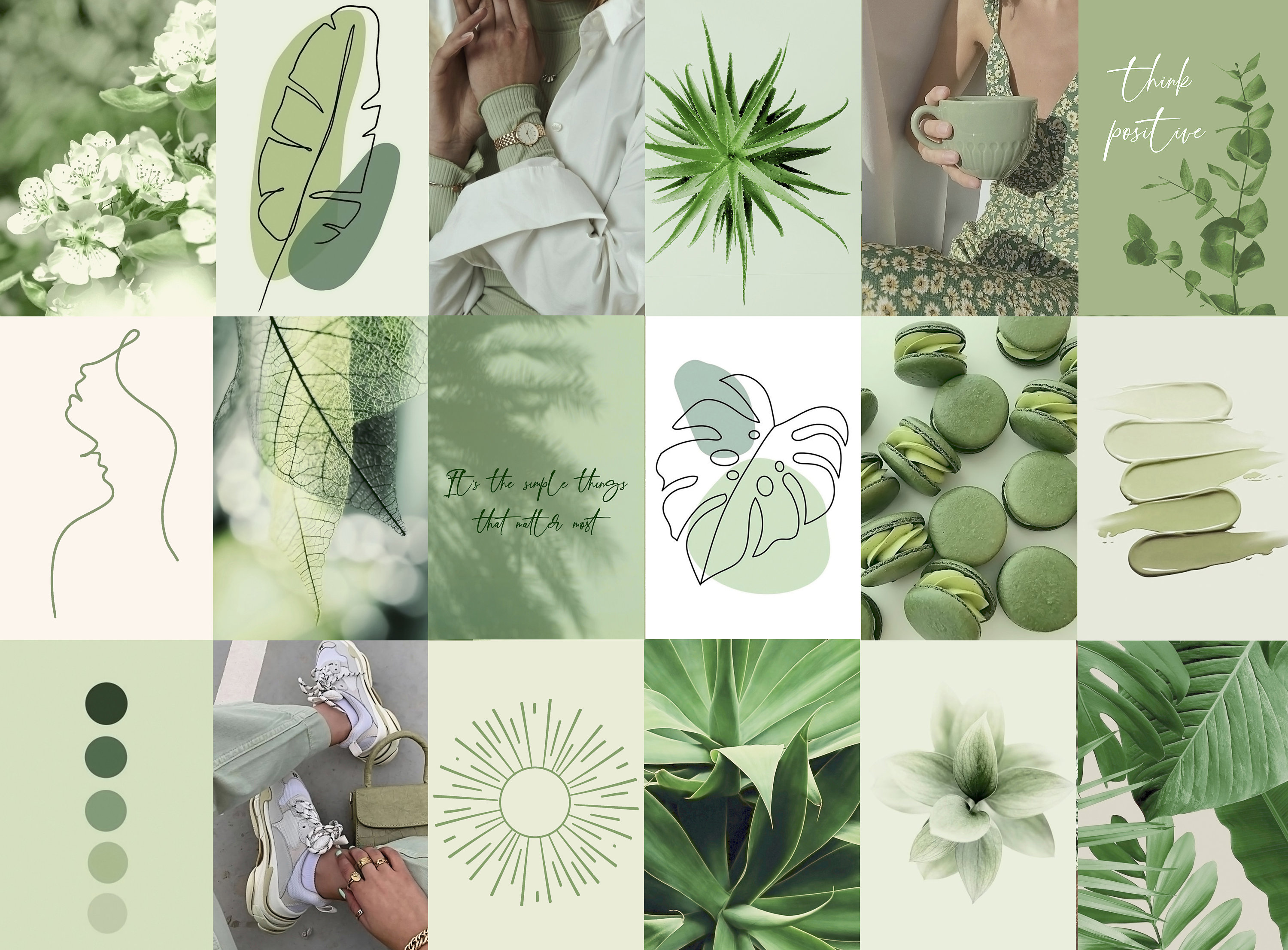 100pcs Sage Green Wall Collage Kit 2 Boho Aesthetic Soft Etsy España