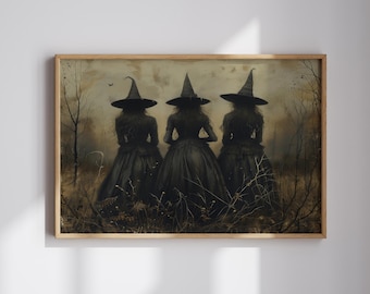 Three Witches Halloween Art: Gothic Spooky Printable (Digital Download)
