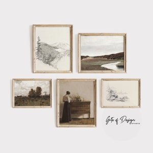 Vintage Landscape Sketch Prints: Rustic Gallery Wall Art (Digital Download)