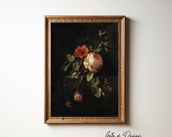 Dark Floral Still Life Painting: Moody Botanical Print (Digital Download)