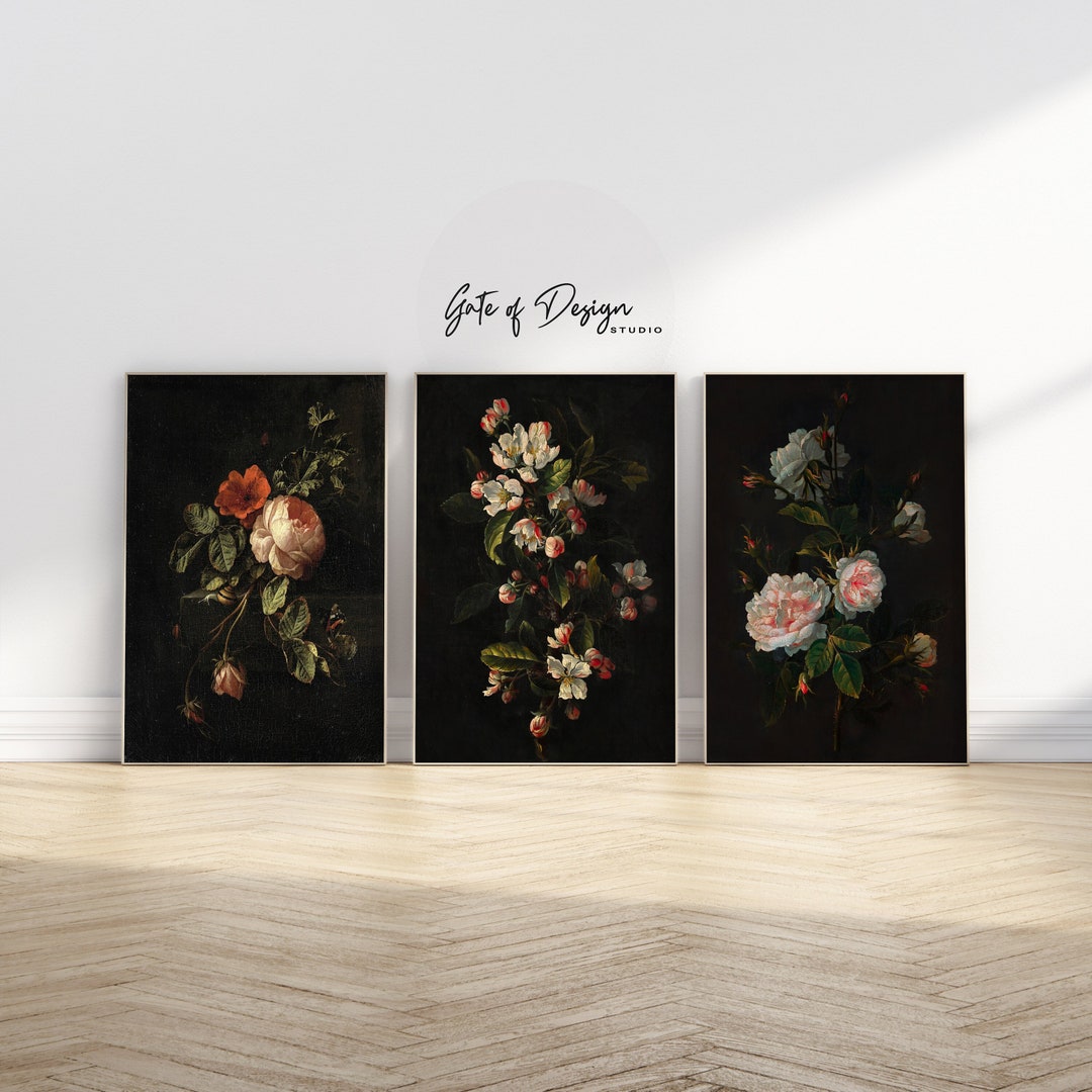 Moody Floral Print Set: Vintage Dark Academia Wall Art (digital ...