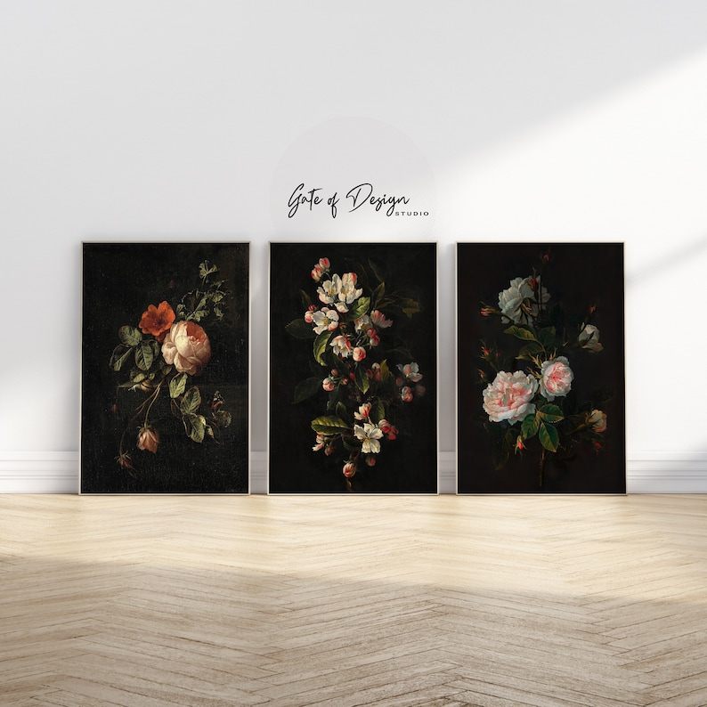 Moody Floral Print Set: Vintage Dark Academia Wall Art (digital ...