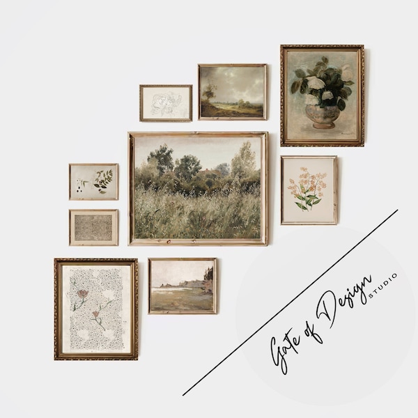 Quadros decorativos vintage para parede com escadaria de casa de fazenda: Paisagem rústica europeia (Download digital)