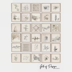 30 Neutrale Skizze Galerie Wand Kunst Drucke Vintage Quadrat Digitaldrucke Minimalistisches Dekor Weiche Monochrome druckbare Kunst Set Rustikale Ästhetik
