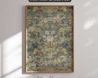 Vintage Floral Tapestry Art Print: Antique Botanical Textile