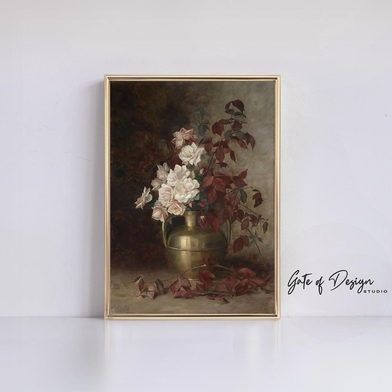 Vintage Roses Wall Art Print: Still Life Floral Oil Painting Digital ...