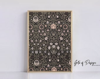 Impresión artística de tapiz vintage: Alfombra con estampado floral oscuro (descarga digital)