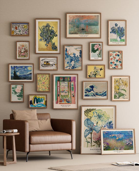 マニー　コラージュタペストリー　　(約72㌢×約59 ㌢） Cozy Gallery Wall Art Set: 28 Eclectic Prints (digital Download
