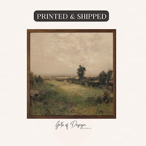 May include: A framed landscape painting with a pastoral scene. The artwork features a field of green grass, trees, and a cloudy sky. The text "PRINTED & SHIPPED" is at the top, and "Gate of Design" is at the bottom.