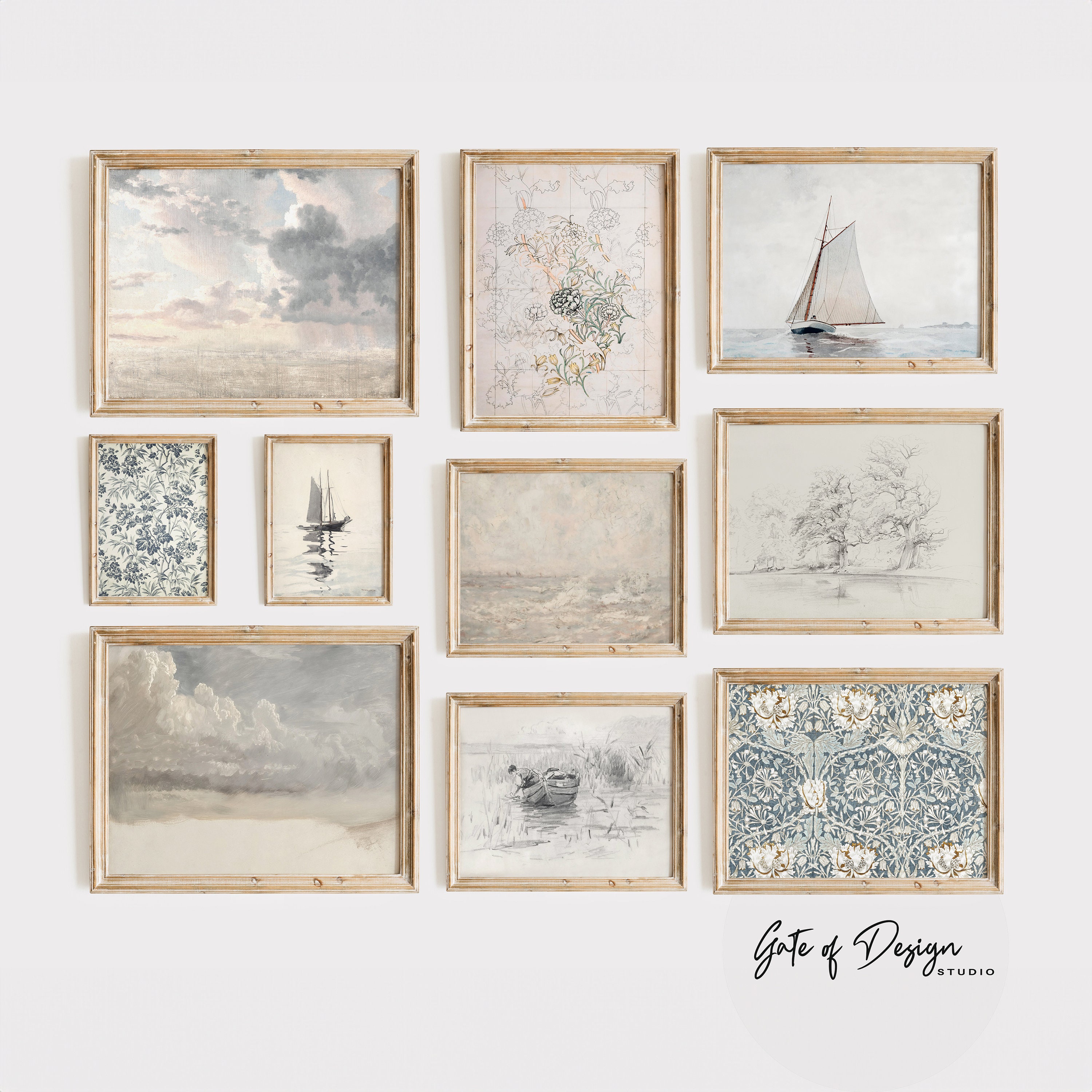 Neutral Vintage Landscape Art Prints Set: Coastal Gallery Wall (Digital Download)