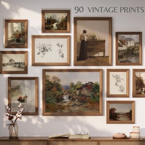 90 Vintage Country Art Print Set: Cottage Gallery Wall Decor Printable European Paintings Neutral Living Room Decor Rustic Farmhouse Artwork