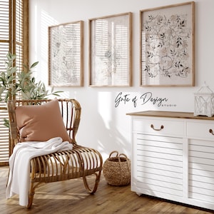 Lot de 3 impressions d'art mural floral neutre vintage, impressions murales européennes vintage, impressions numériques minimalistes, impression d'art mural botanique botanique