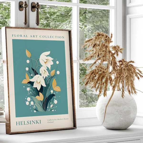 Winter Floral Printable Art, Chic Nordic Style Print Scandinavian Bloom Illustration, Helsinki Poster, Contemporary Decor, Wall Accent Print