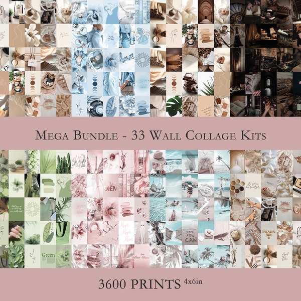Conjunto de kit de collage de pared digital de 3600 piezas, kit de collage de fotos, decoración de dormitorio estético de moda ahora, arte de pared imprimible de 4x6 pulgadas, conjunto de mega paquete