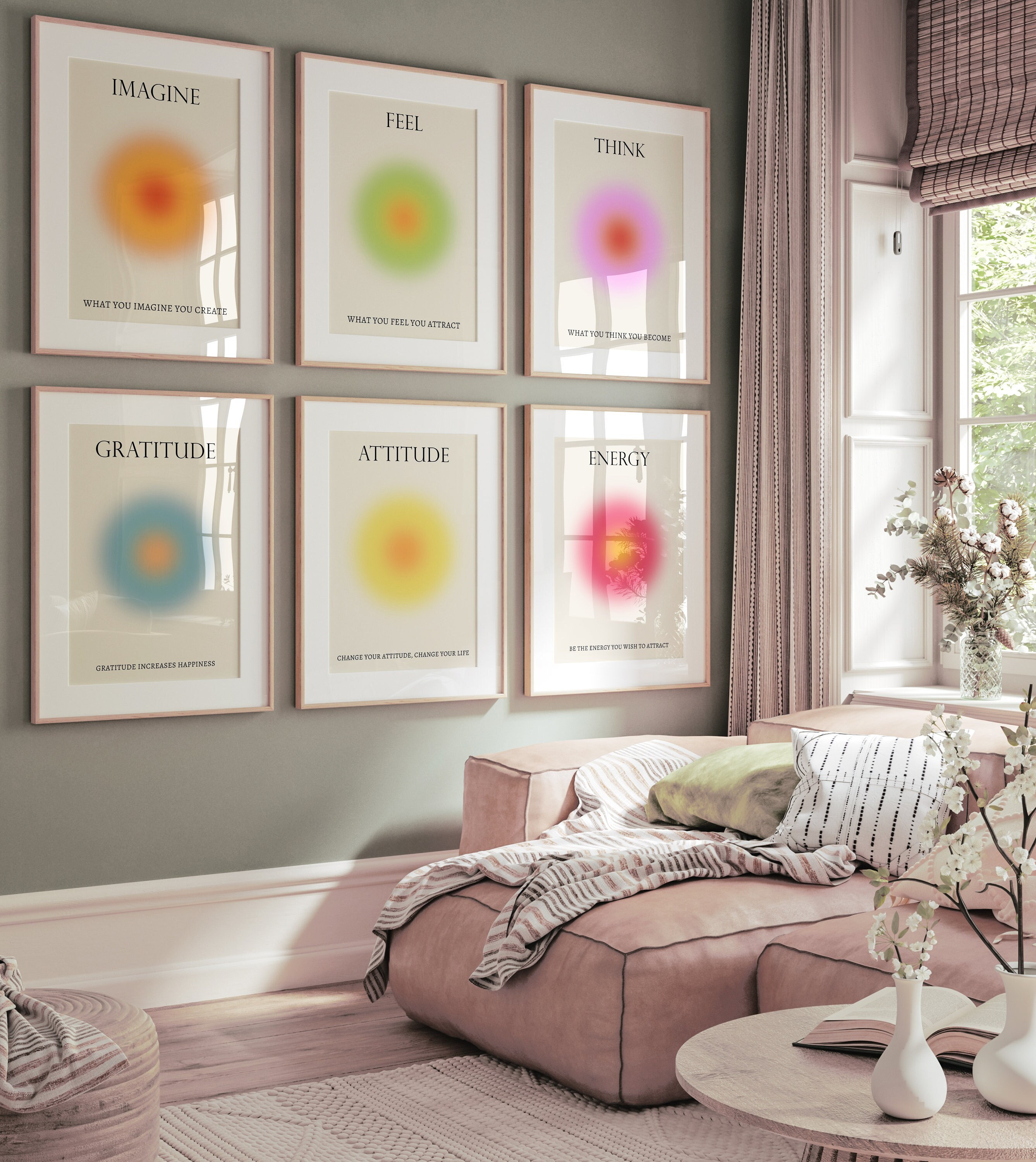 Positive Aura Prints Set: Spiritual Poster Gradient Print Colorful Aura Wall Art Print, Trendy Wall Art Gradient Print Aesthetic Dorm Decor