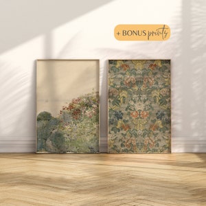 Warme druckbare Wandkunst Blumenfeld grüne antike Landschaft Kunstdruck Blumen Natur rustikal ästhetische Botanische Textil-Digital-Kunstdrucke