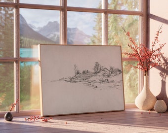 Vintage Landscape Pencil Sketch Art Print: Antique Hand Drawing (Digital Download)