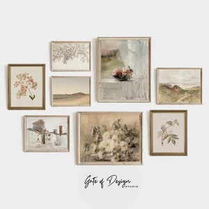 Vintage French Cottage Art Prints Set: Rustic Neutral Landscape (Digital Download)
