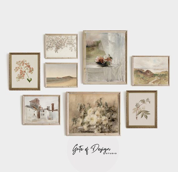 Vintage French Cottage Art Prints Set: Rustic Neutral Landscape (Digital Download)