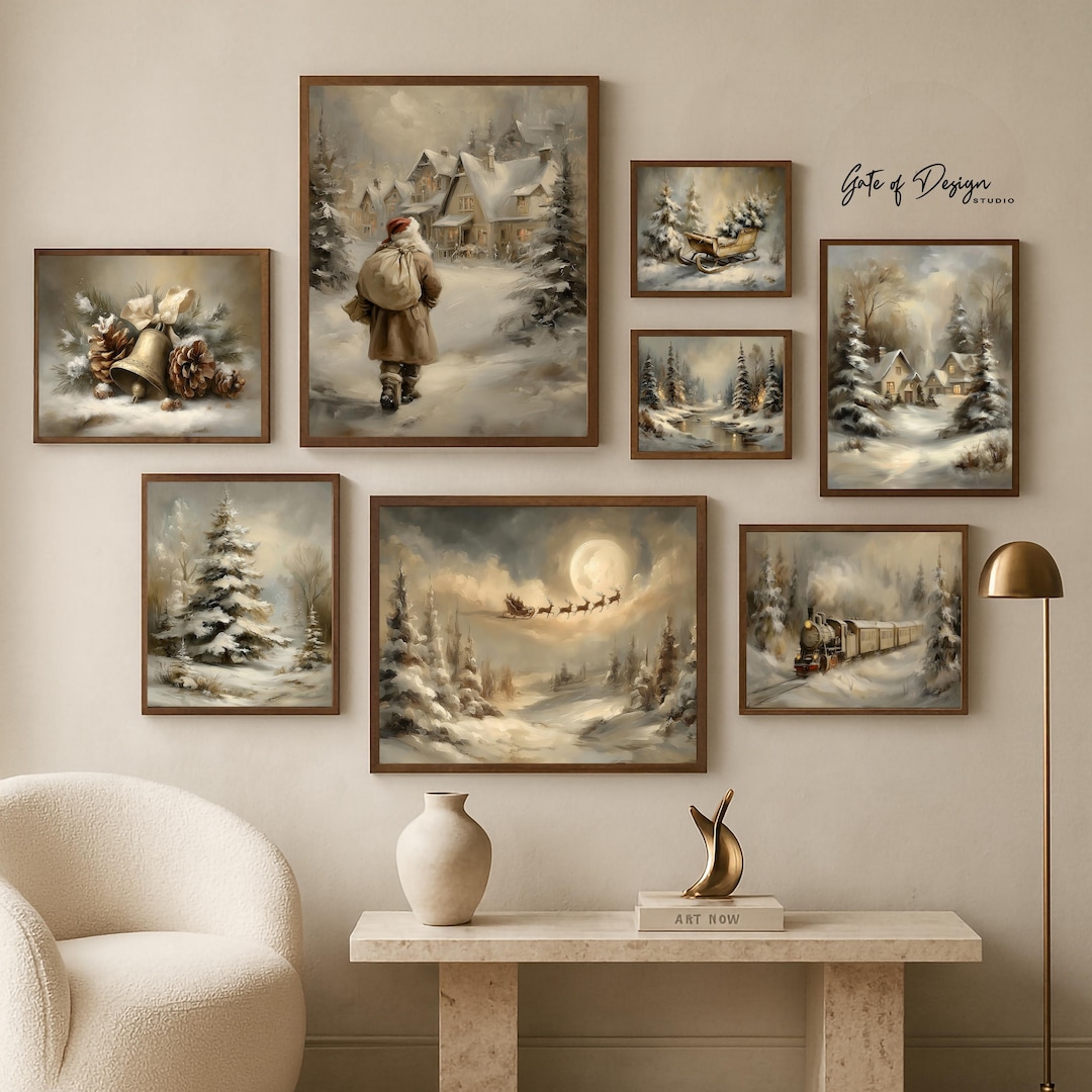 Snowy Winter Wall Prints Set Vintage Christmas Gallery Wall Decor ...