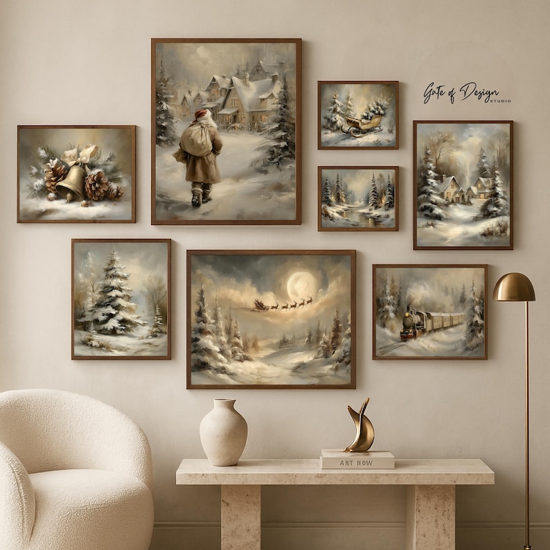 Snowy Winter Wall Prints Set Vintage Christmas Gallery Wall Decor ...