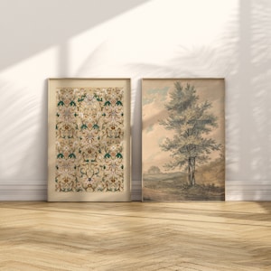 Sage Green Tree & Tapestry Vintage Art Prints: Farmhouse Decor (Digital Download)