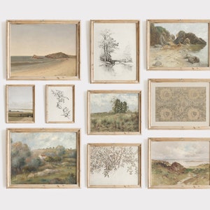 French Country Gallery Wall Art Set: Vintage Art Print Set Nature Landscape Printable Wall Art Antique Print Set Muted Paintings Living Room