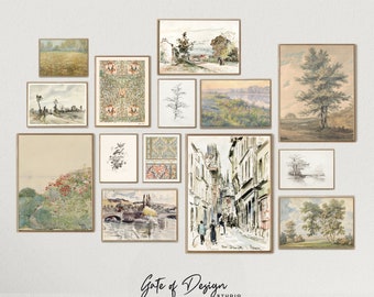 Vintage Gallery Wall Art Set: Muted French Country Prints (Digital Download)