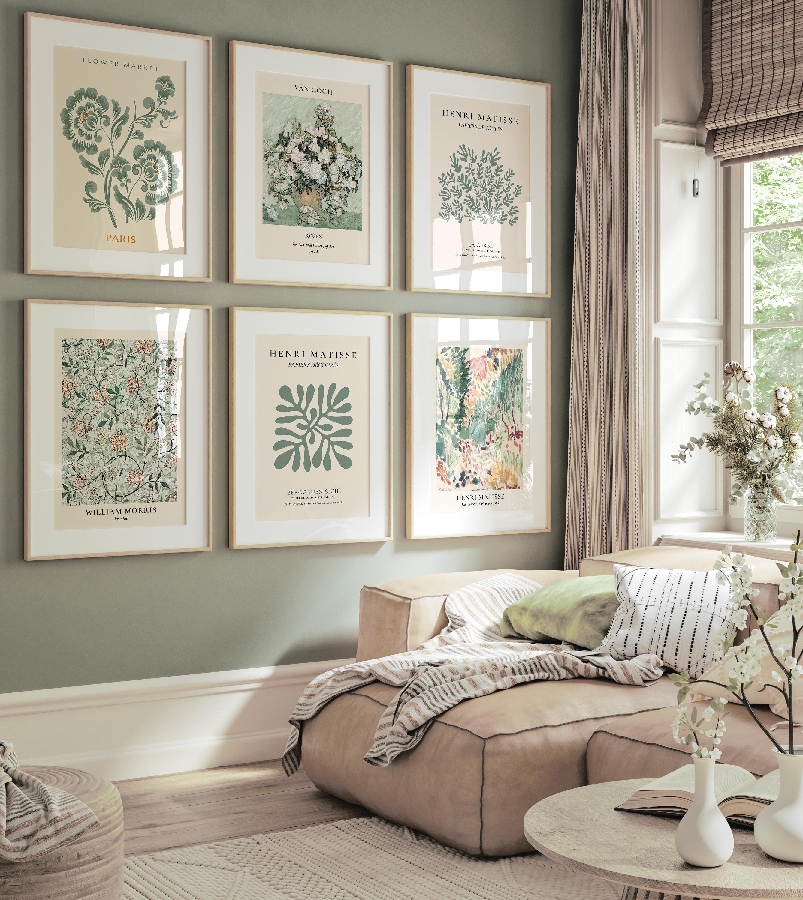 Printed Botanical Wall Art Prints Set: Framed Sage Green Vintage
