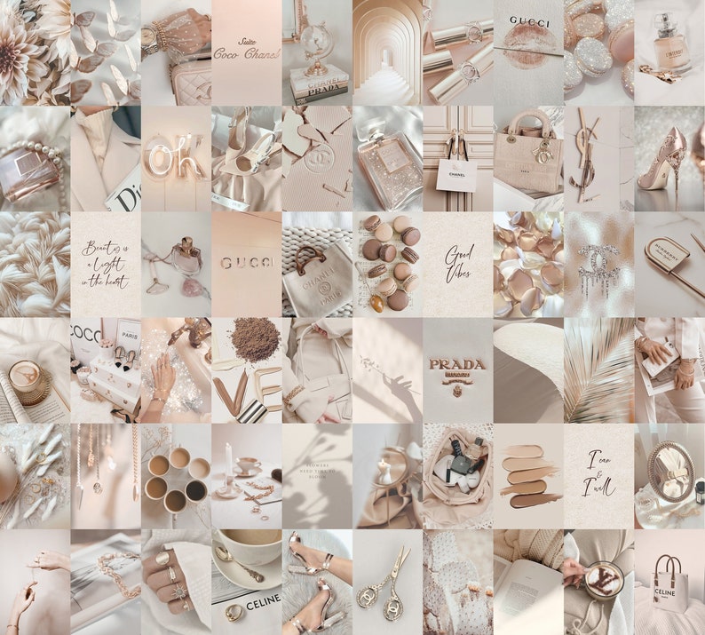 Soft Beige Wall Collage Kit Aesthetic #2, Boujee Nude Neutral Cream Photo Collage Kit, Classy Glam Dorm Room Décor, DIGITAL DOWNLOAD 90 PCS 