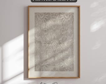 Framed Vintage Textile Art Print: Neutral French Country Decor