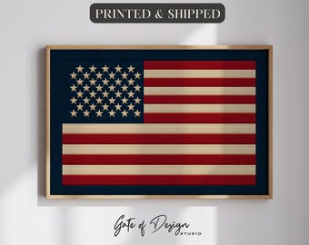 Printed American Flag Wall Art Framed USA Flag Print Patriotic Decor 4th Of July Decor Americana Wall Art Veteran Gift